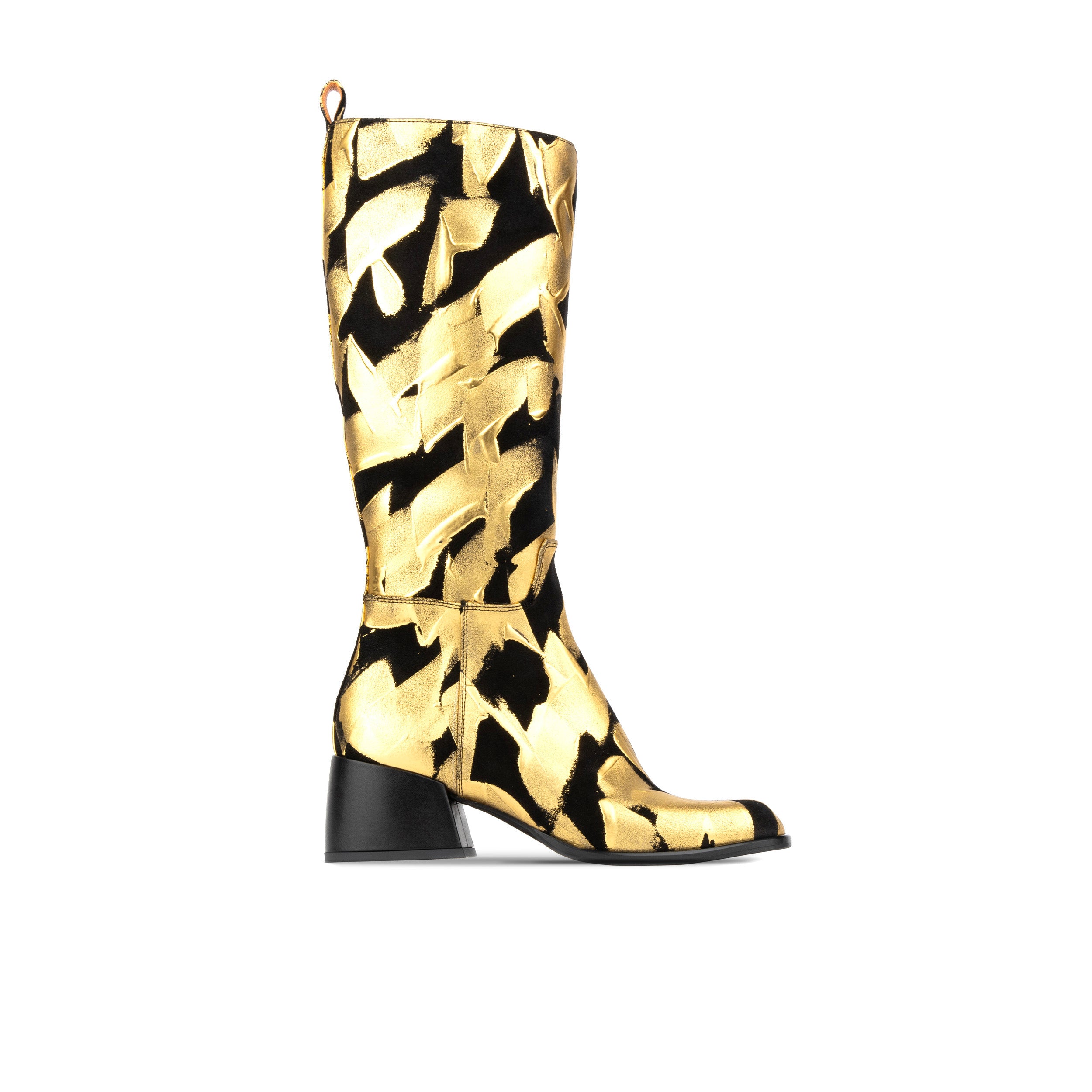 Gogo - Gold Black - Women's square toe knee-high boot in gold & black leather