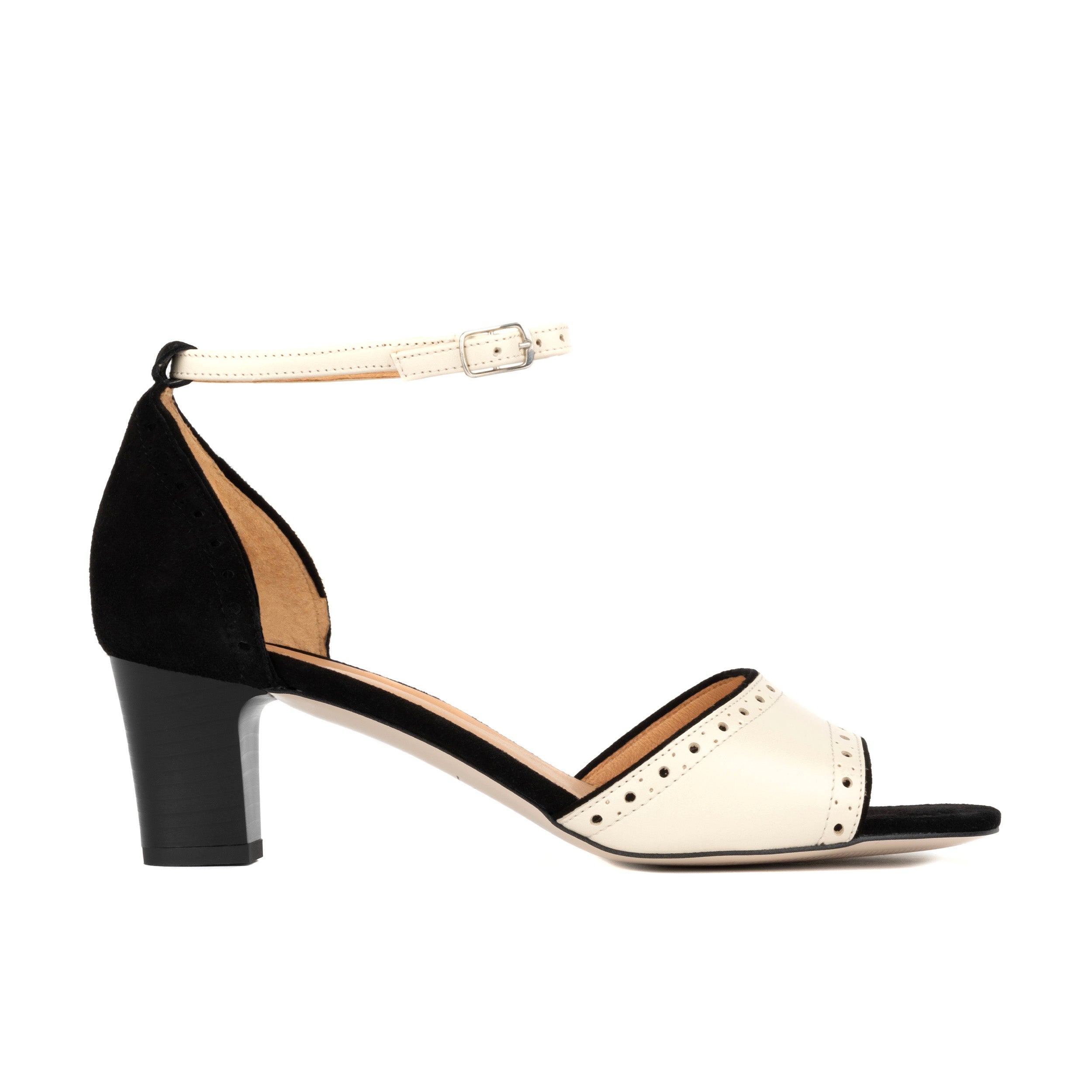 Croupier Black Cream Women s 2 inch heel ankle strap sandal in bla