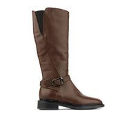 Jamie - Brown - Women's leather tall riding boots with rounded toe in brown