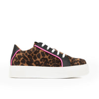 Camila - Leopard - Women's platform sole leather lace-up trainer