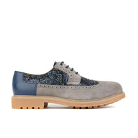 Cyclone - Grey, Blue & Silver Paisley - Men's Chunky Sole Leather & Suede Shoe with Paisley Print