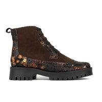 Hatter Platform - Brown Metal - Women's Leather and brushed nubuck suede Ankle Lace-up Boot with chunky cleated sole