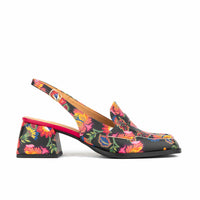 Diana - Red Flowers - Women's block heel slingback leather pump