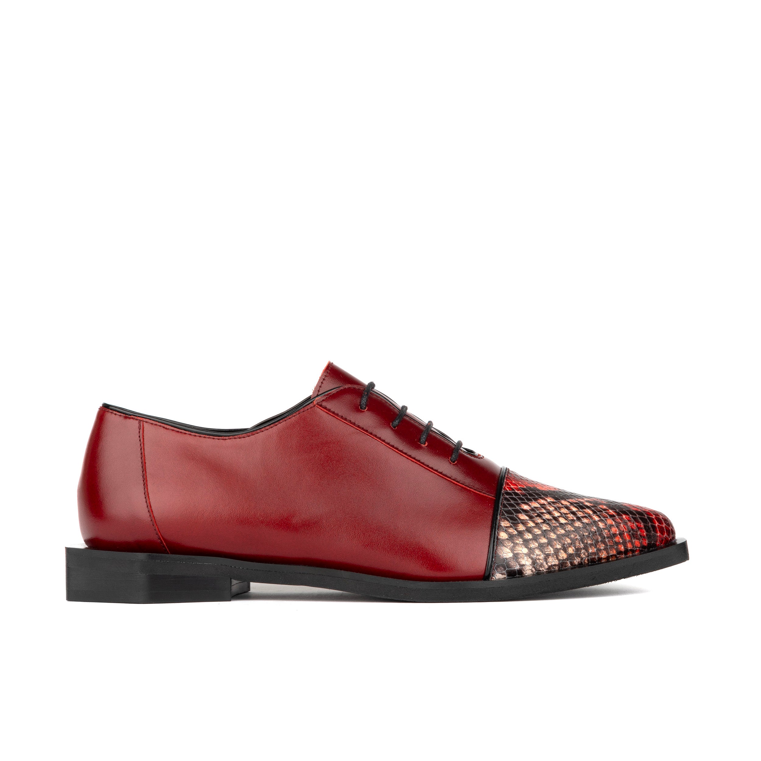 Sloan - Red - Women's Leather Oxford with Snakeskin toe