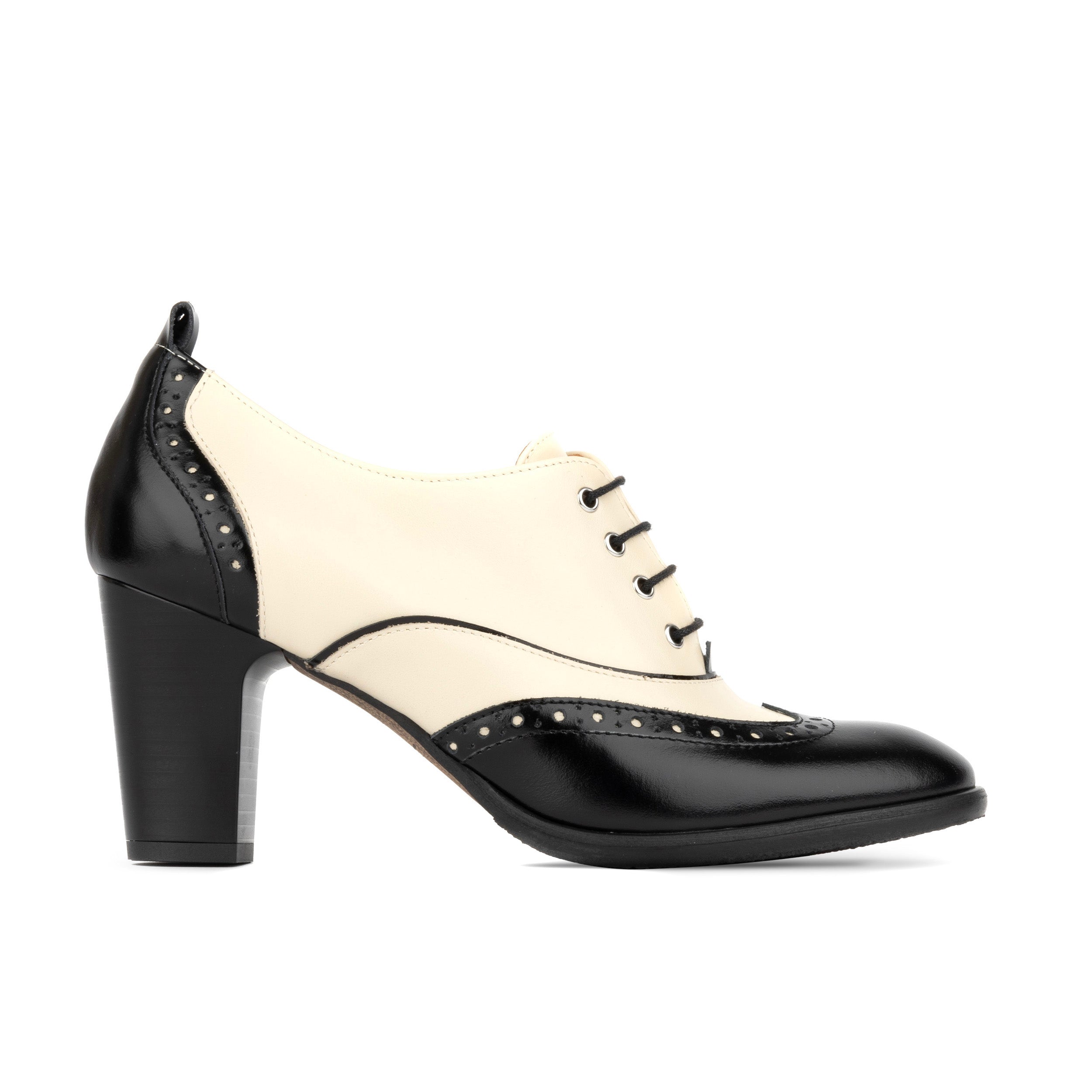 Casino - Black & Cream - Women's black and cream leather oxford pump in 3 inch heel