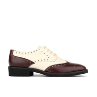 Eton - Burgundy & Cream - Women's square toe leather lace-up