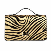 Envy - Black & Gold Stripes - Women's leather flap clutch bag with strap