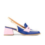 Diana - Blue & Cream & Pink - Women's block heel slingback leather pump