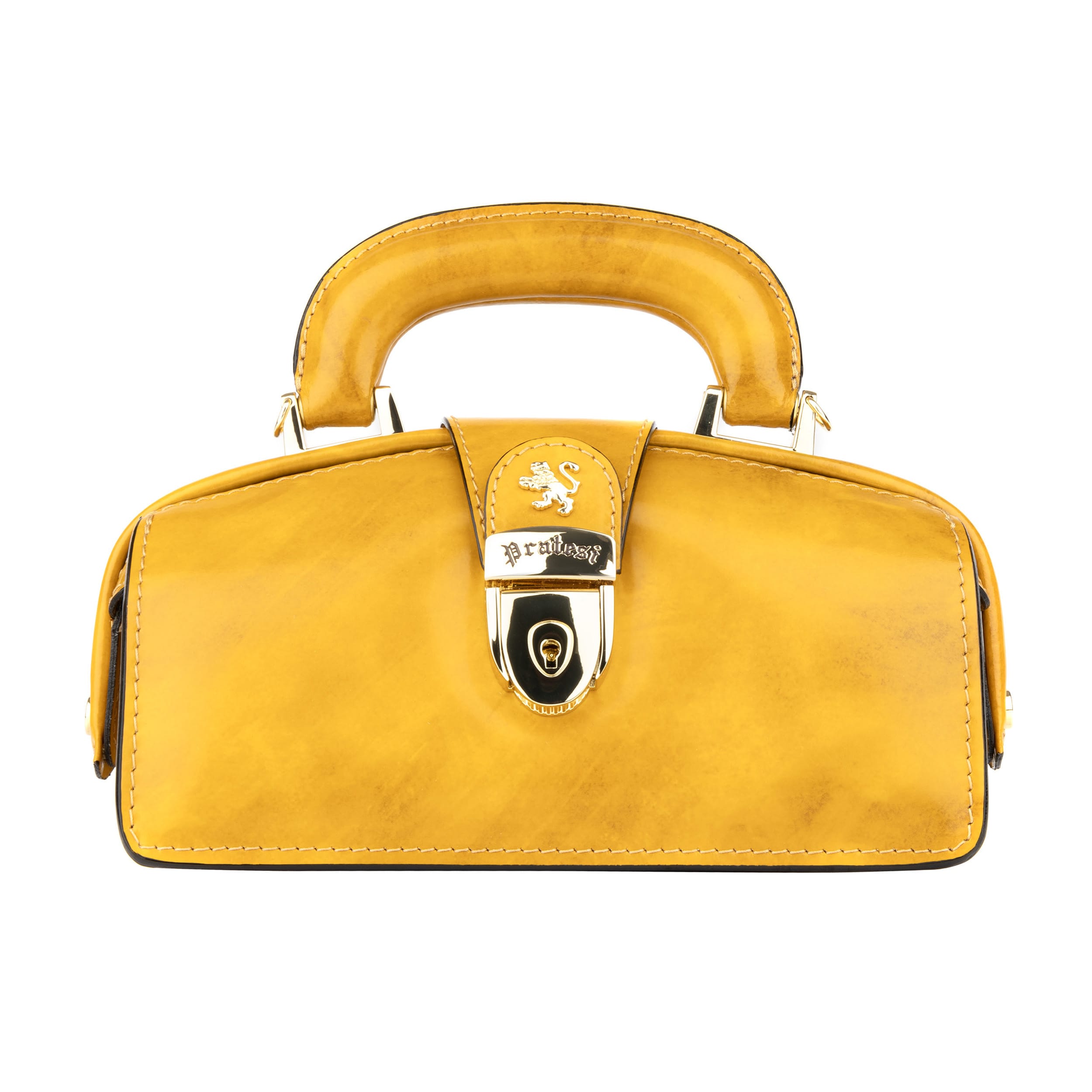 Gazelle - Mustard - Women's patent bowling bag with handle and strap
