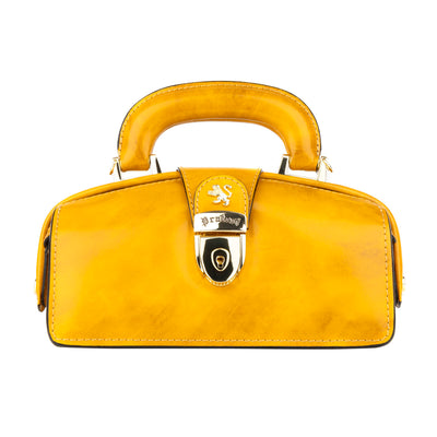 Gazelle - Mustard - Women's patent bowling bag with handle and strap