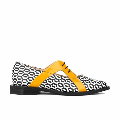 Harlowe - Yellow & Hexa Print - Women's cutout leather lace up shoe