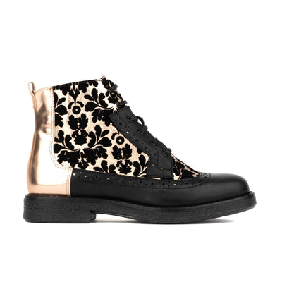 Hatter - Black Rose Gold - Women's Italian leather higher ankle boot with rubber sole