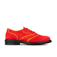 Brick Lane - Red & Yellow - Women's contrast leather lace-up brogue