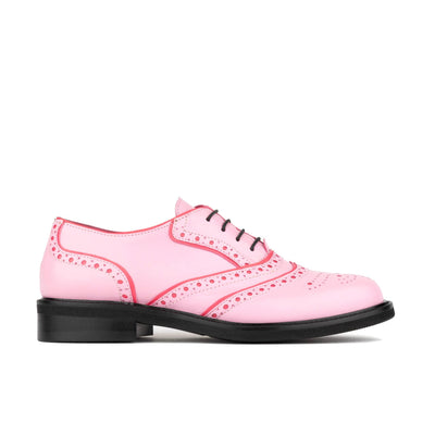 Brick Lane - Pink & Pink - Women's contrast leather lace-up brogue