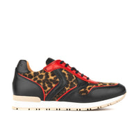 Savana - Leopard & Red - Women's athletic trainer with leopard print and black leather