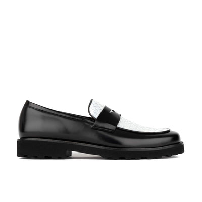 Sunkin - Black & White - Men's leather woven slip-on loafer