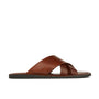 Rio - Brown - Men's crossover straps fully leather lined slide sandal