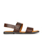 Dixon - Brown - Women's flat leather sandals with wide double straps