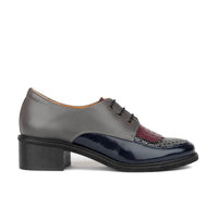 Retro Tone - Burgundy & Navy & Grey - Women's leather lace-up with signature kiltie detail