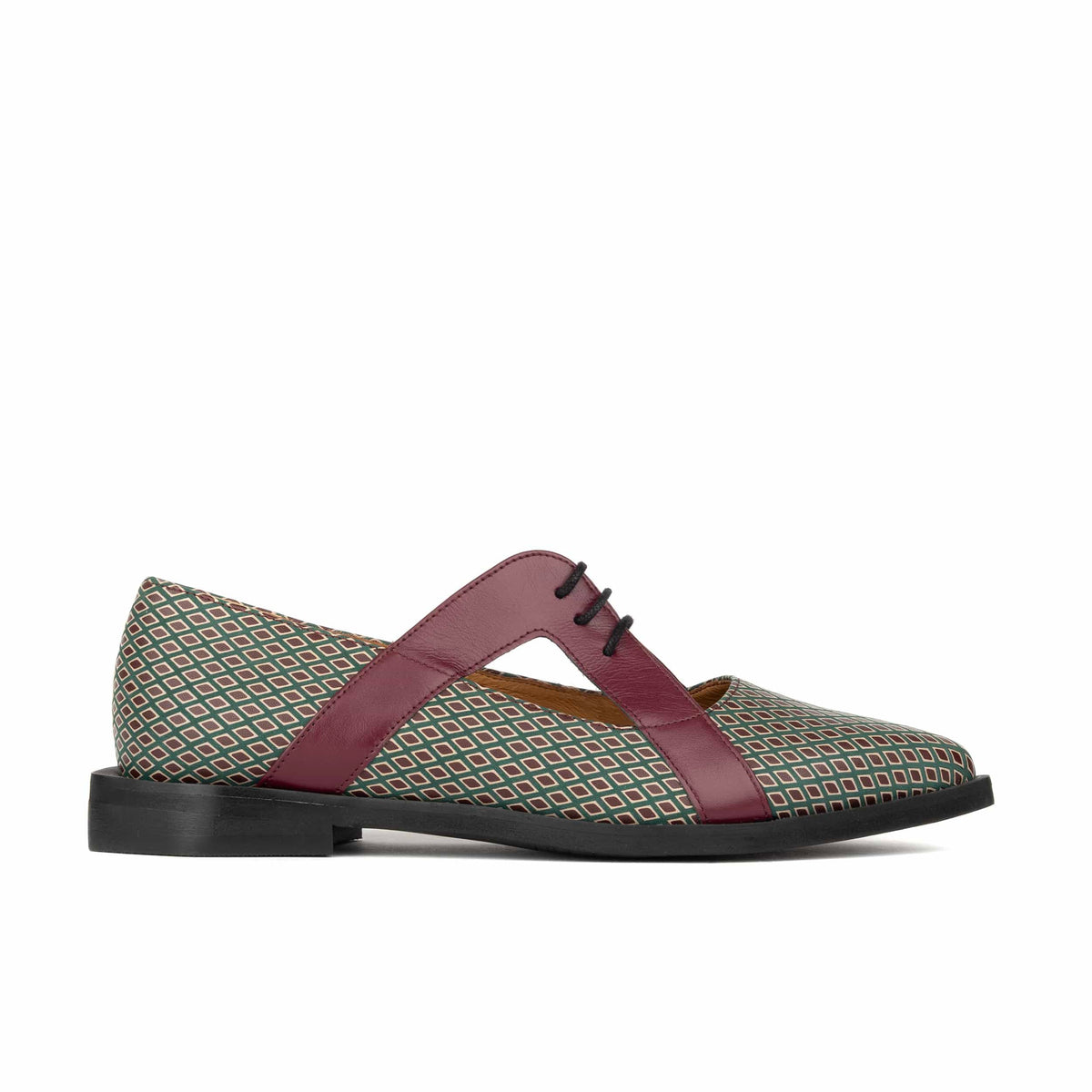 Harlowe - Burgundy & Green Diamond - Women's cutout leather lace up shoe