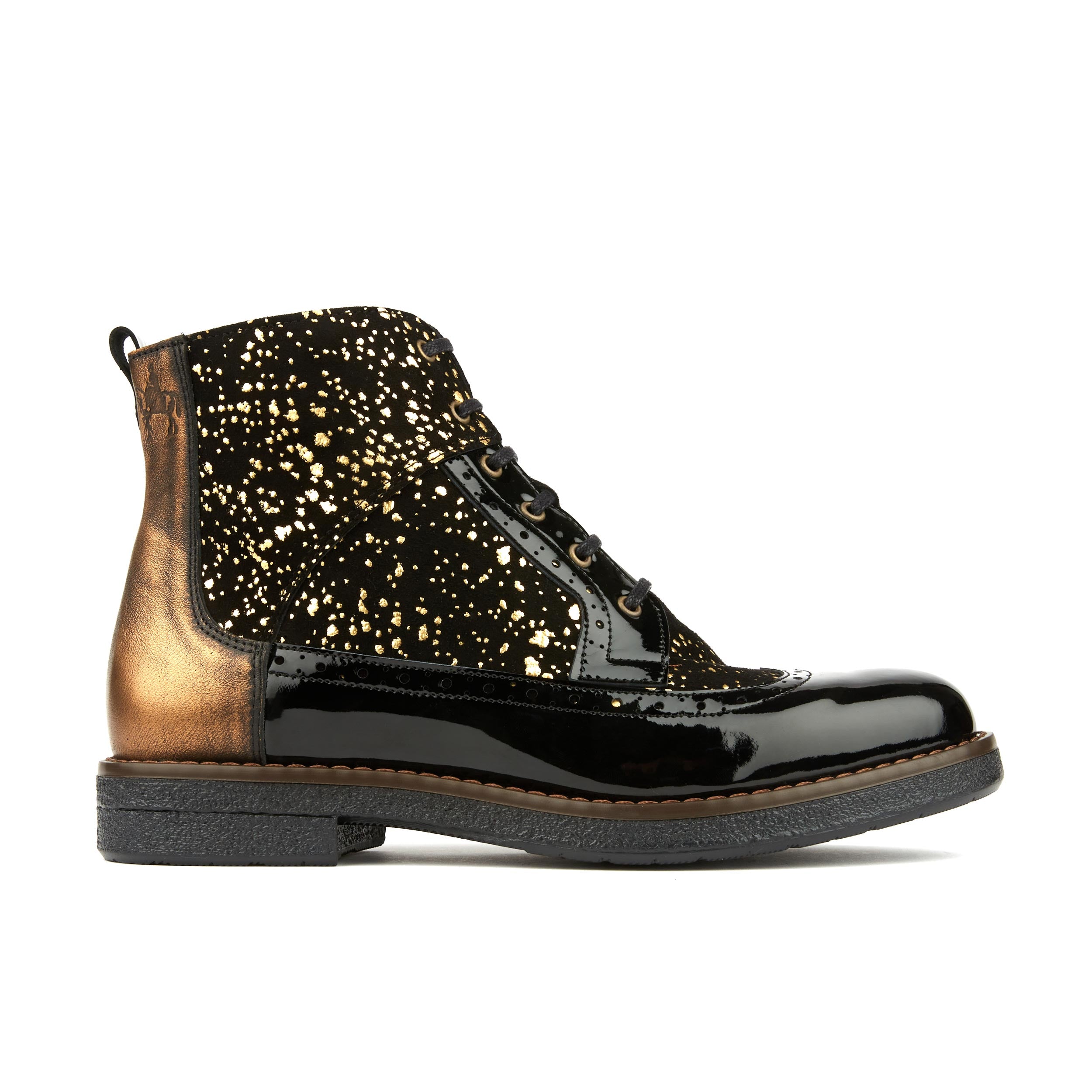 Hatter - Gold Drops - Women's ankle boot in golden paint drops on black leather