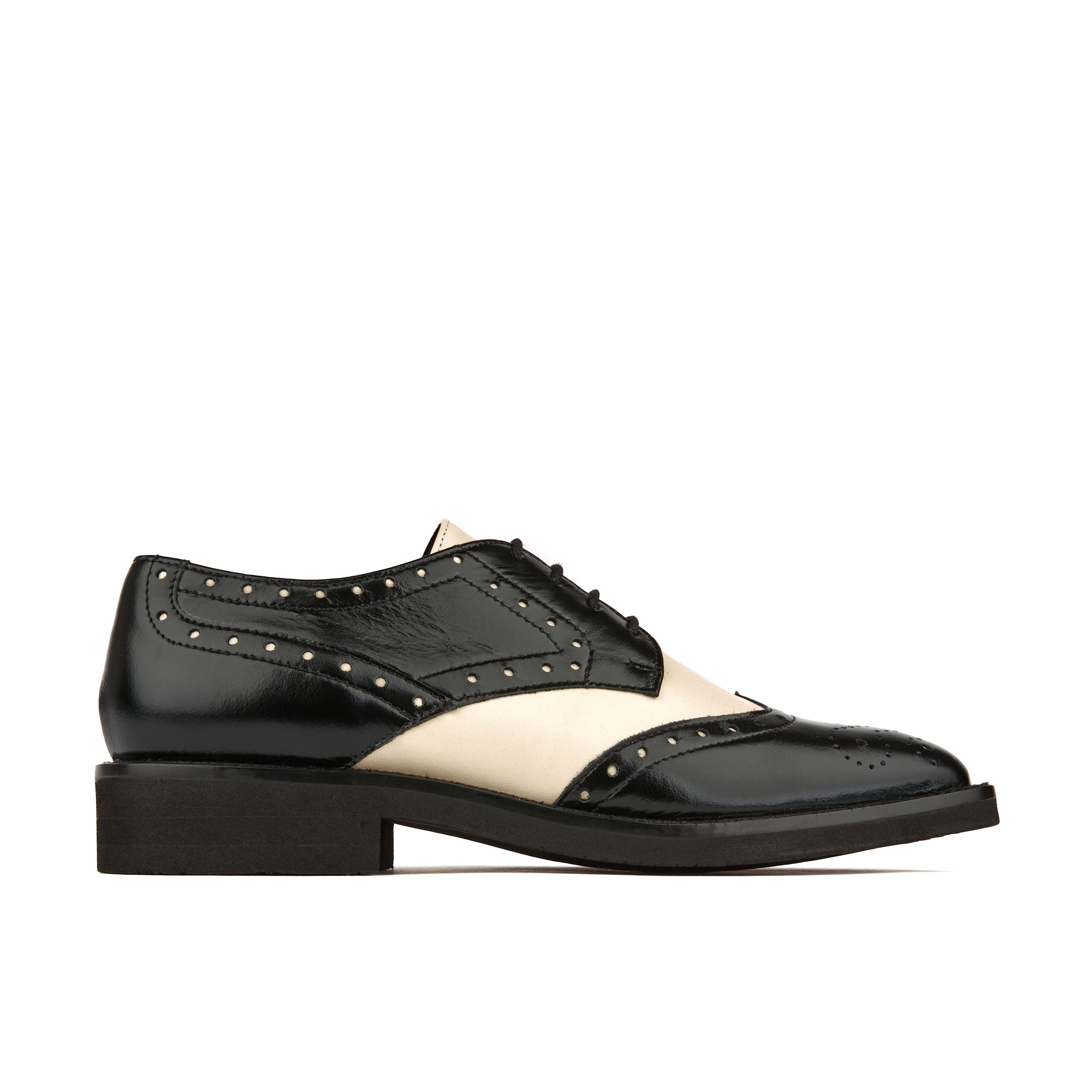 ETON CREAM & BLACK - Women's square toe leather lace up in white & black