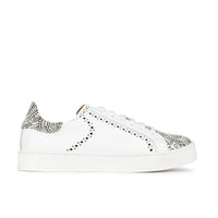 Serena - Black & White & Graphic Print - Women’s Leather Trainer with Brogue Details