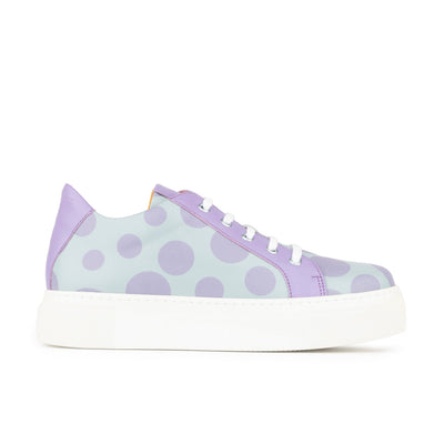 Camila - Pastel Polka Dot - Women's platform sole leather lace-up trainer