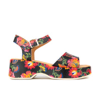 Palm Rise - Red Flowers - Women's Leather Platform Sandal