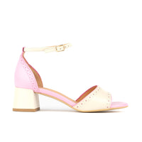 Croupier - Pink & White - Women's 2 inch heel ankle strap leather sandal in pastel
