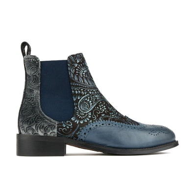 Mamacita - Silver Blue - Women's almond toe chelsea boot with wingtip brogue detail