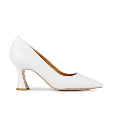 Sophia Hollywood - Wedding White - Women's pointed 3 inch pump in white floral emboss leather
