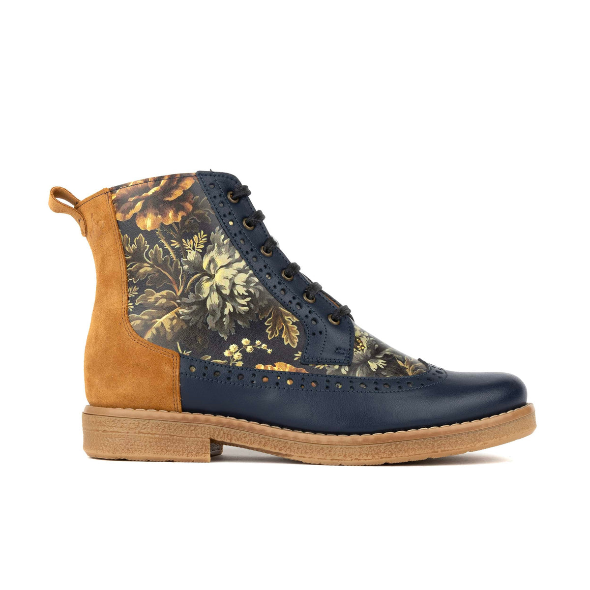 Hatter - Navy & Autumn Bloom - Women's Leather Ankle Lace-up Boot