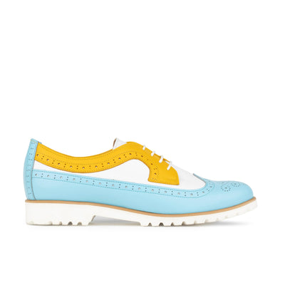 Sonnet - Yellow & Blue - Women's leather lace-up with lightweight sole and broguing