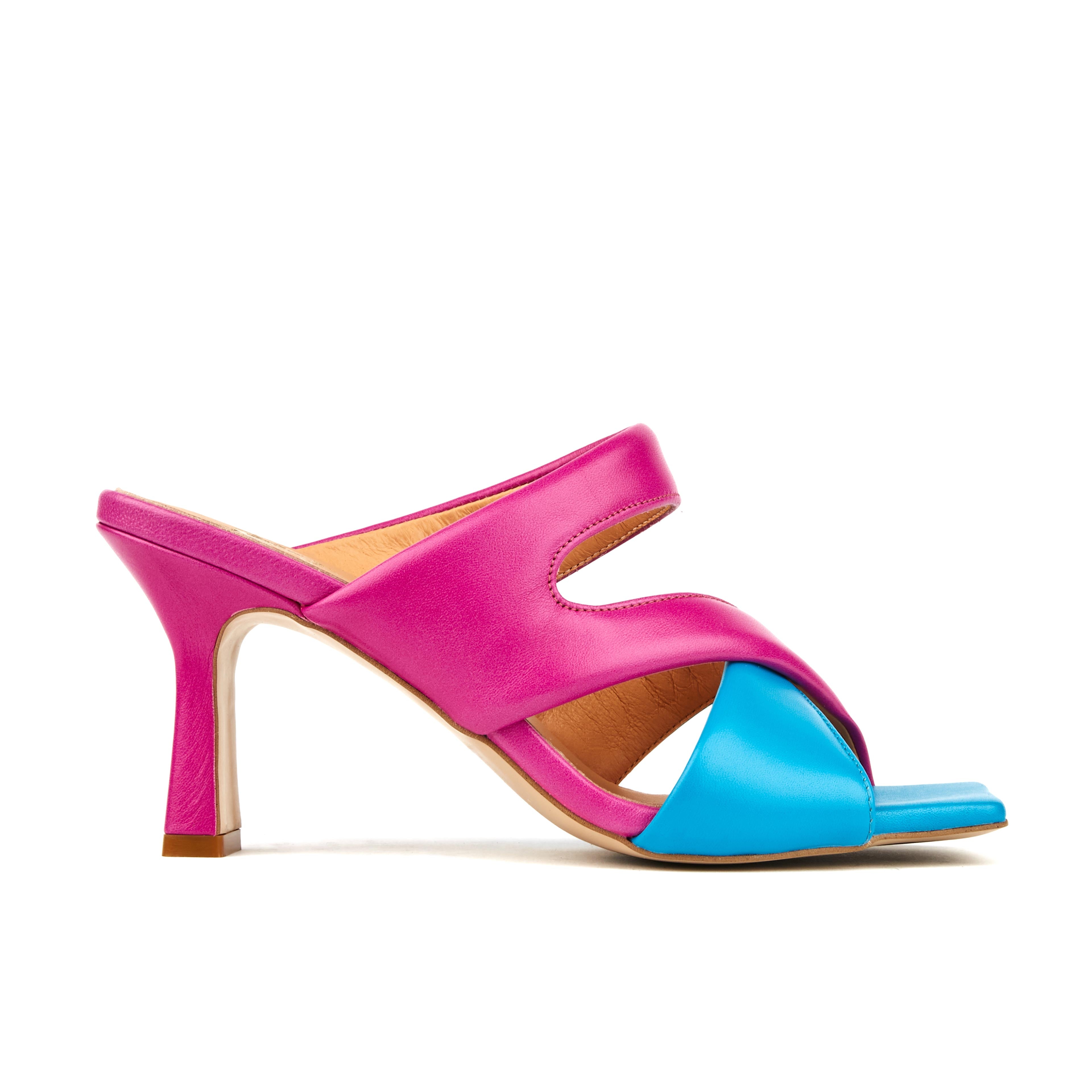 Orianna - Miami Blue Pink - Women's square toe wide straps leather heel slide sandal