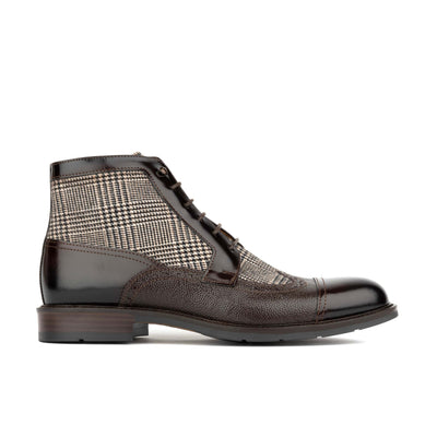 Charles - Brown Check - Men's toe cap dressy leather boot in leather and textile