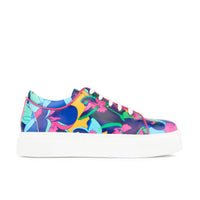 Camila - Blue & Pink Jungle - Women's platform sole leather lace-up trainer