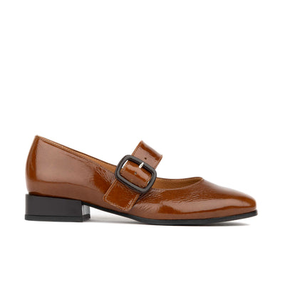 Bliss - Tan - Women's block heel square toe patent leather Mary-Jane