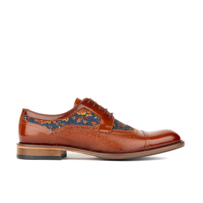 Orlando - Tan & Blue Flowers - Men's leather dress shoe with floral print