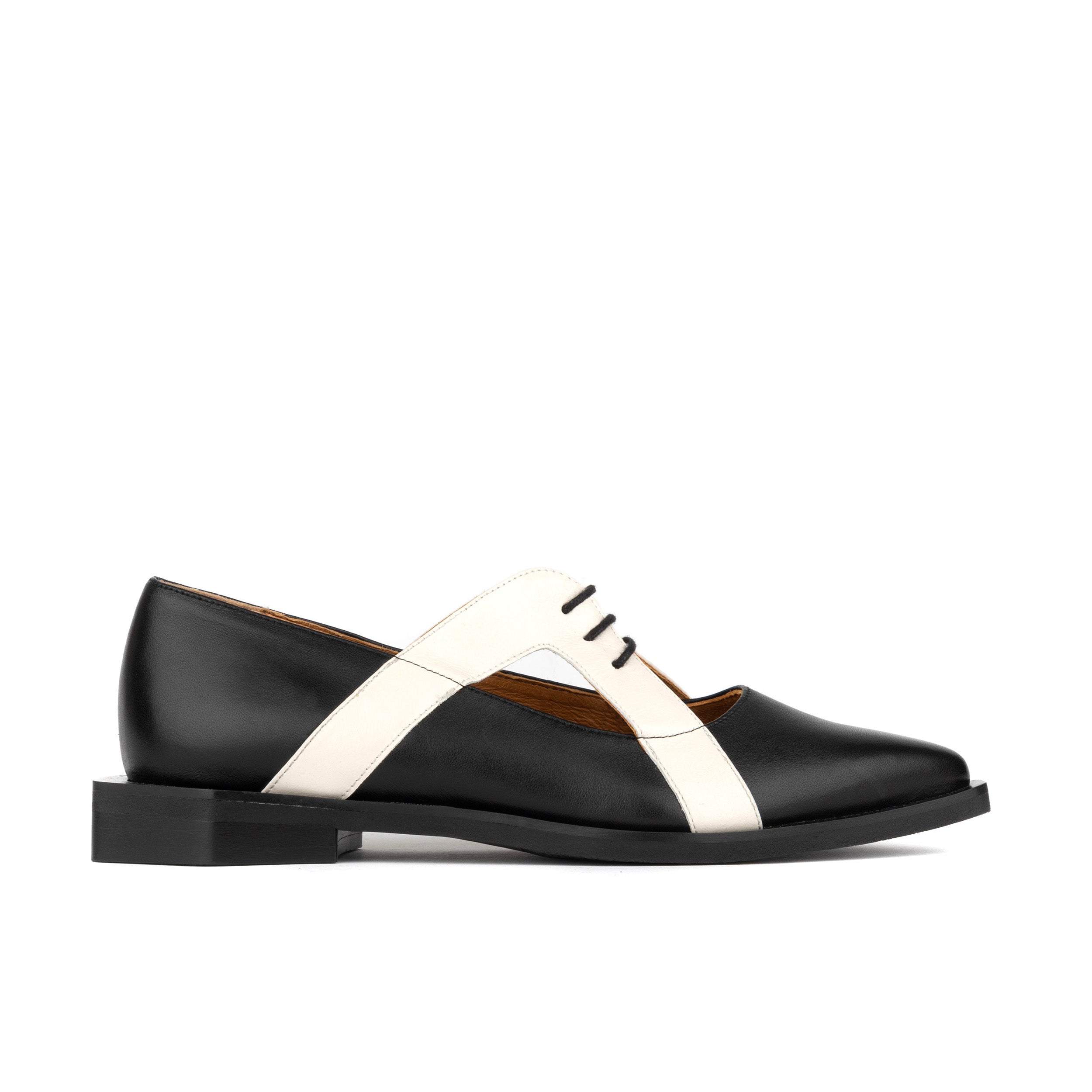 Harlowe - Black & White - Cutout leather lace up shoe