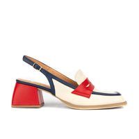 Diana - Cream & Red & Blue - Women's block heel slingback leather pump