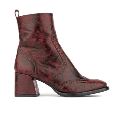 Chloe - Burgundy - Women's block heel higher ankle leather boot with side zip