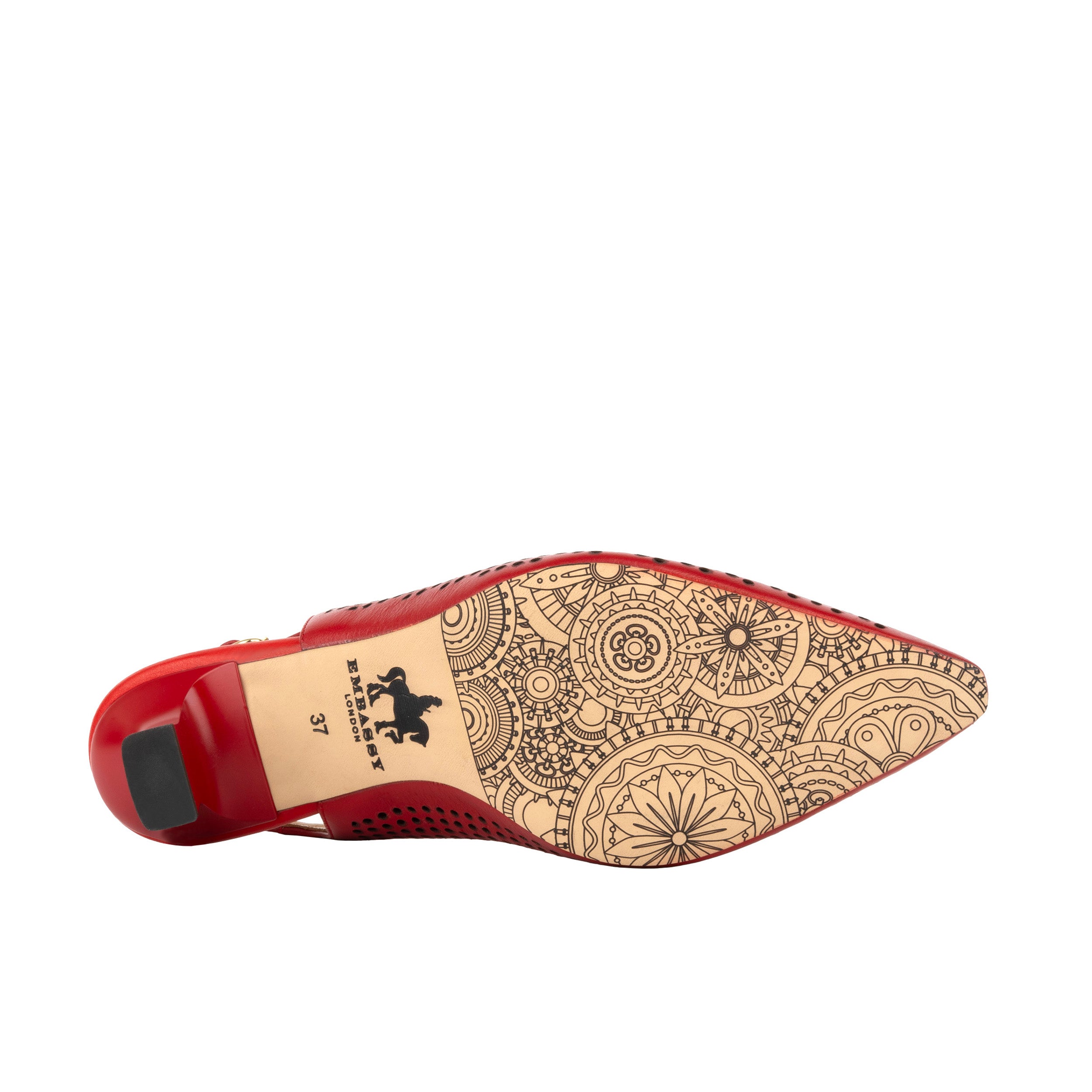 Florence - Red - Women's Leather Slingback Heel with Flower Detail