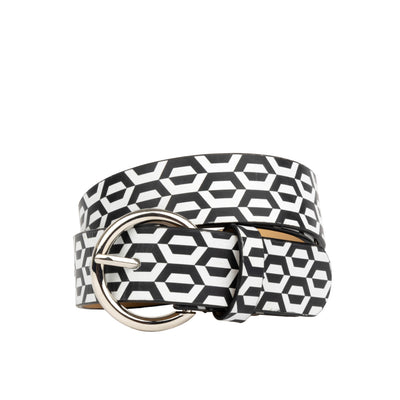 Emma - Black & White Hexa - Women's Italian leather belt