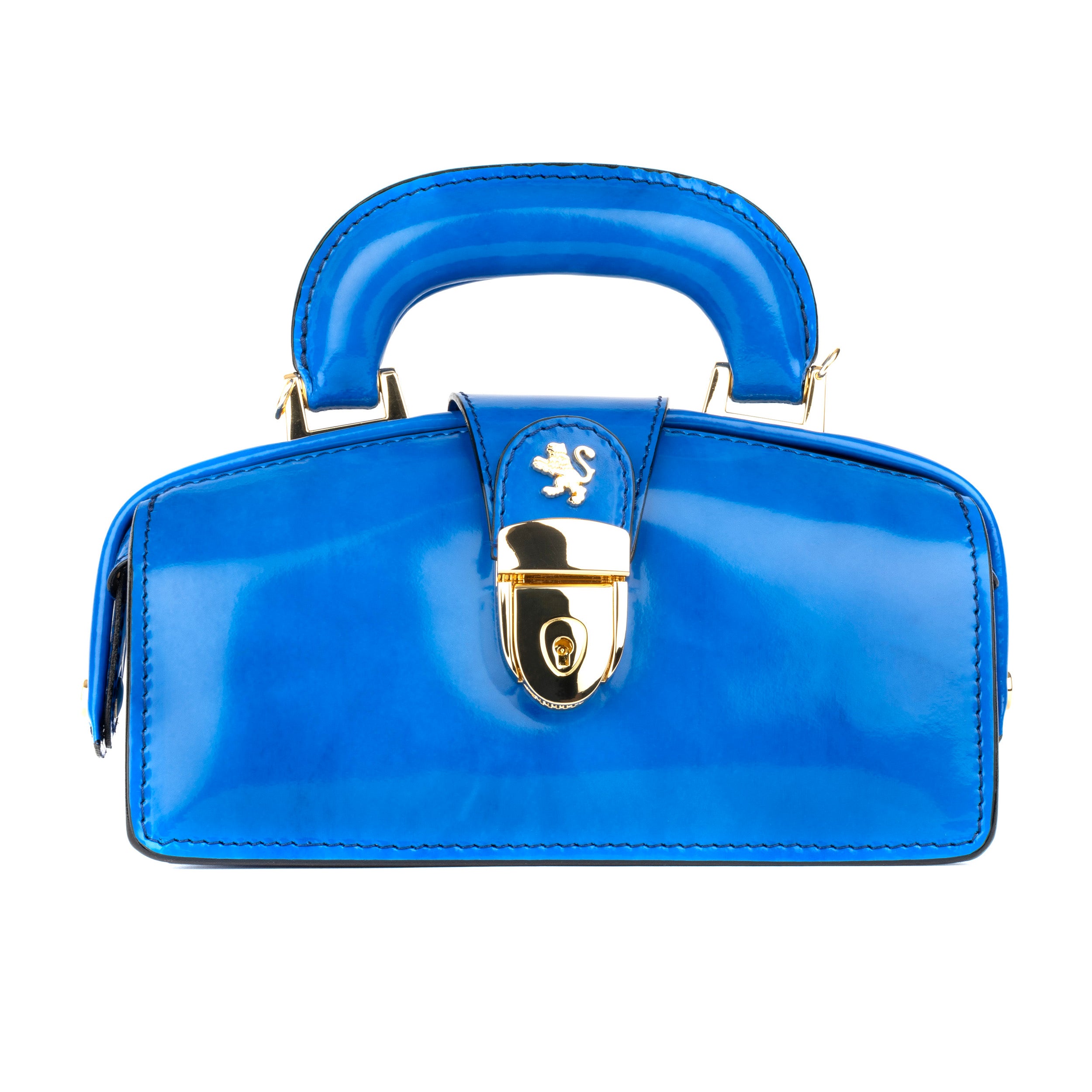 Gazelle Mini - Blue - Mini blue leather bag in gold-tone hardware with LED light