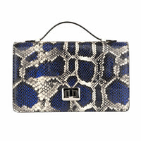 Envy - Blue Snake - Women's leather flap clutch bag with strap