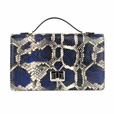 Envy - Blue Snake - Women's leather flap clutch bag with strap