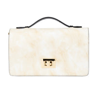 Envy - Cream & Black - Women's leather flap clutch bag with strap
