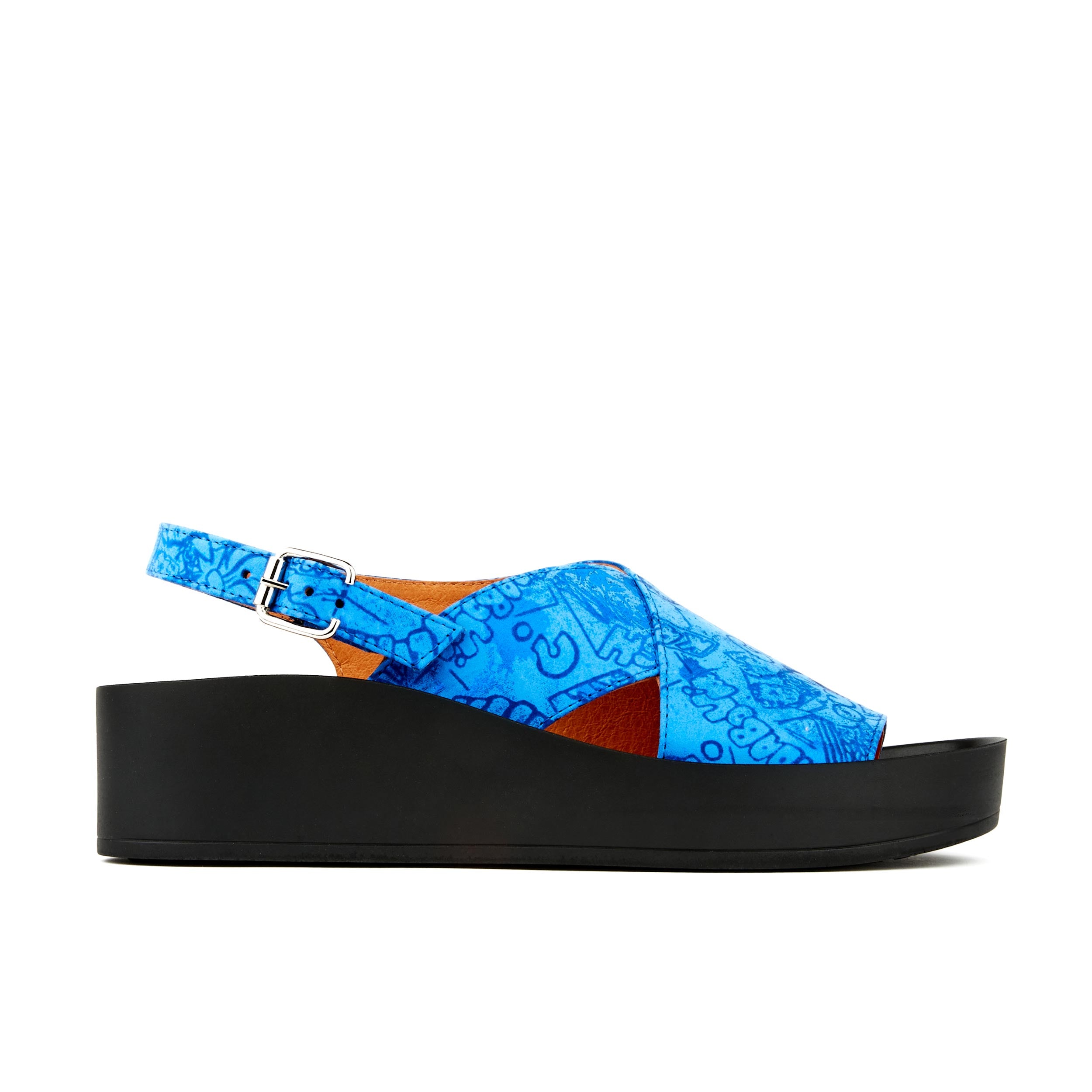 Melody - Bright Blue - Women's wide platform chunky leather strap sandal in blue