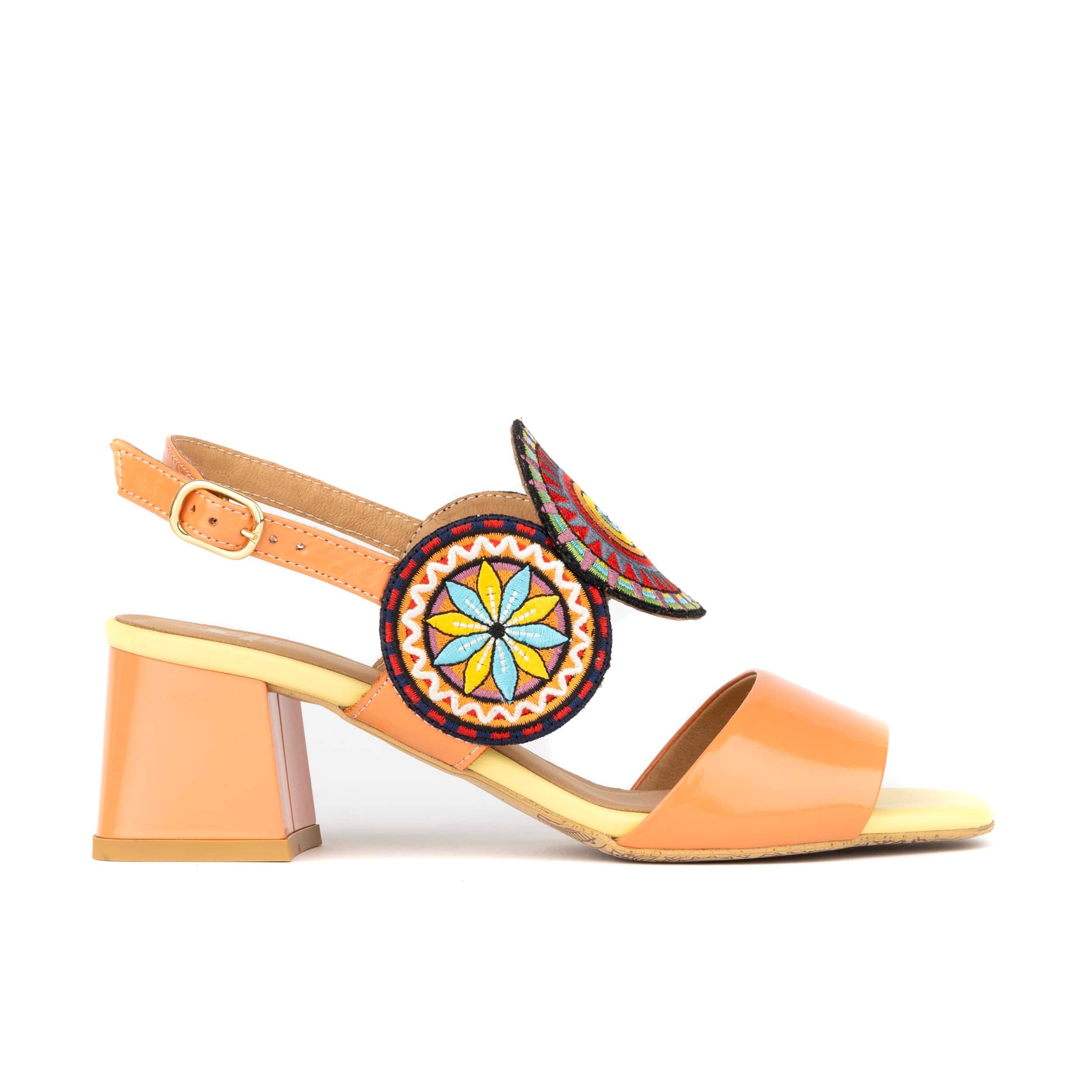 Vibe - Coral Multi - Women's leather heel sandal with open-toe & ankle strap